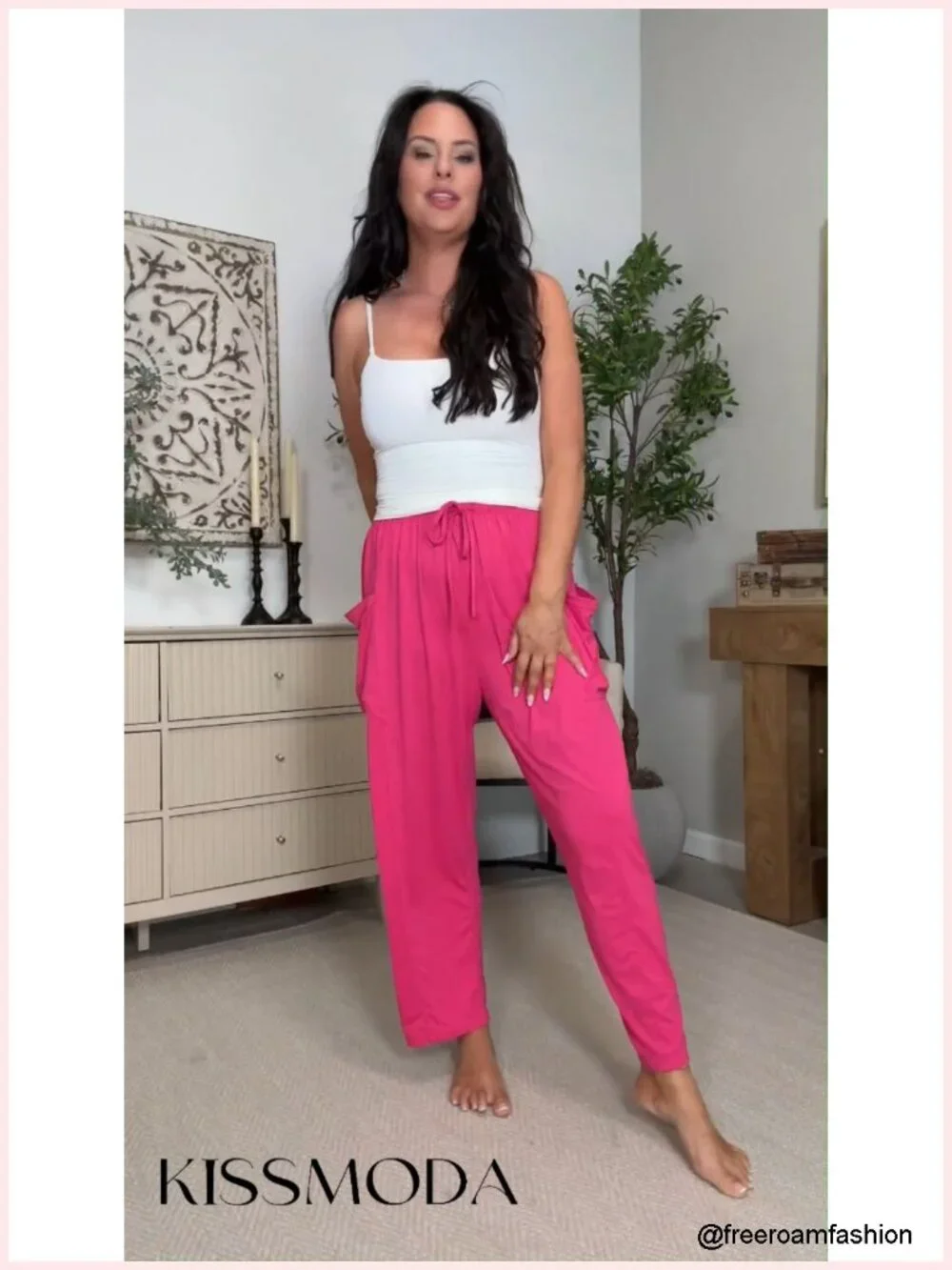 Wide Leg Palazzo Harem Pants with Pockets Drawstring Low Rise